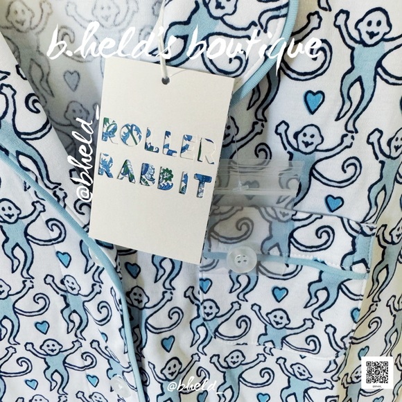 Roller Rabbit Lovely Monkey Polo Pajamas in Powder Blue/Navy Sz XS Brand New NWT - Picture 5 of 14
